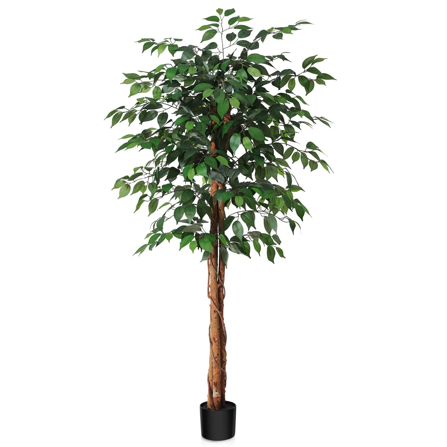 SOGUYI 5ft Artificial Ficus Tree with Natural Wood Trunk Silk Fake Ficus Tree in Plastic Nursery Pot Faux Plant for Office Home Indoor Outdoor Decor 1 Pack