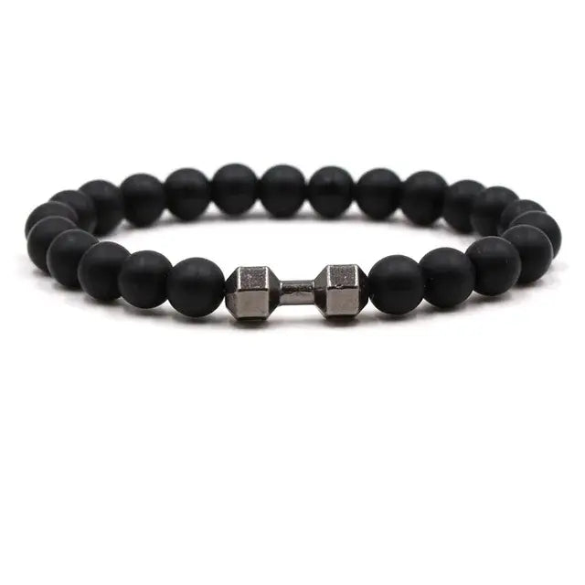 Black Volcanic Lava Stone Dumbbell Bracelet