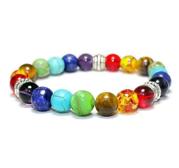 7 Chakra Healing Bracelet - Lava Stone & Tiger Eye Beads, 8MM