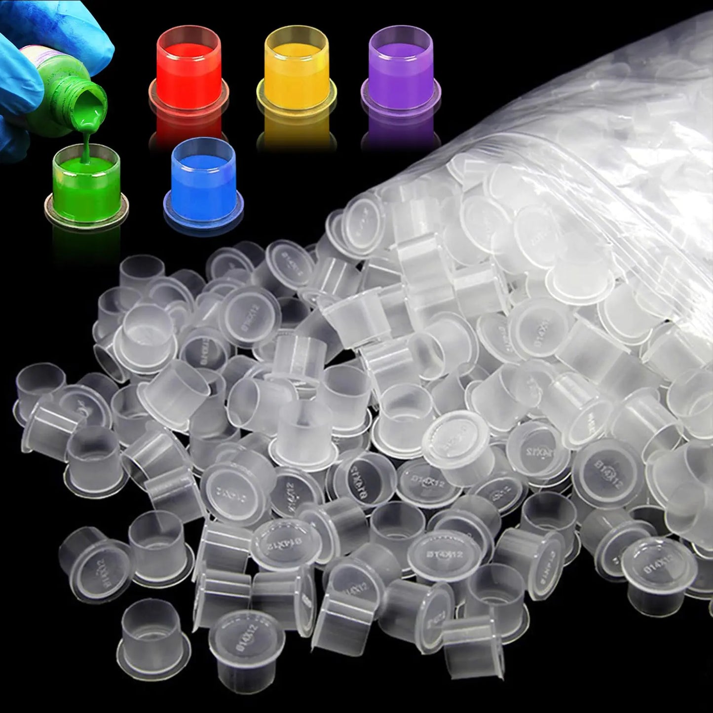 CINRA Tattoo Ink Caps 500Pcs Tattoo Ink Cups #14 Disposable Plastic Pigment Tattoo Ink Caps Cups with Base Tattoo Permanent Makeup Container Cap Medium Pigment Caps for Tattoo Ink Tattoo Supplies