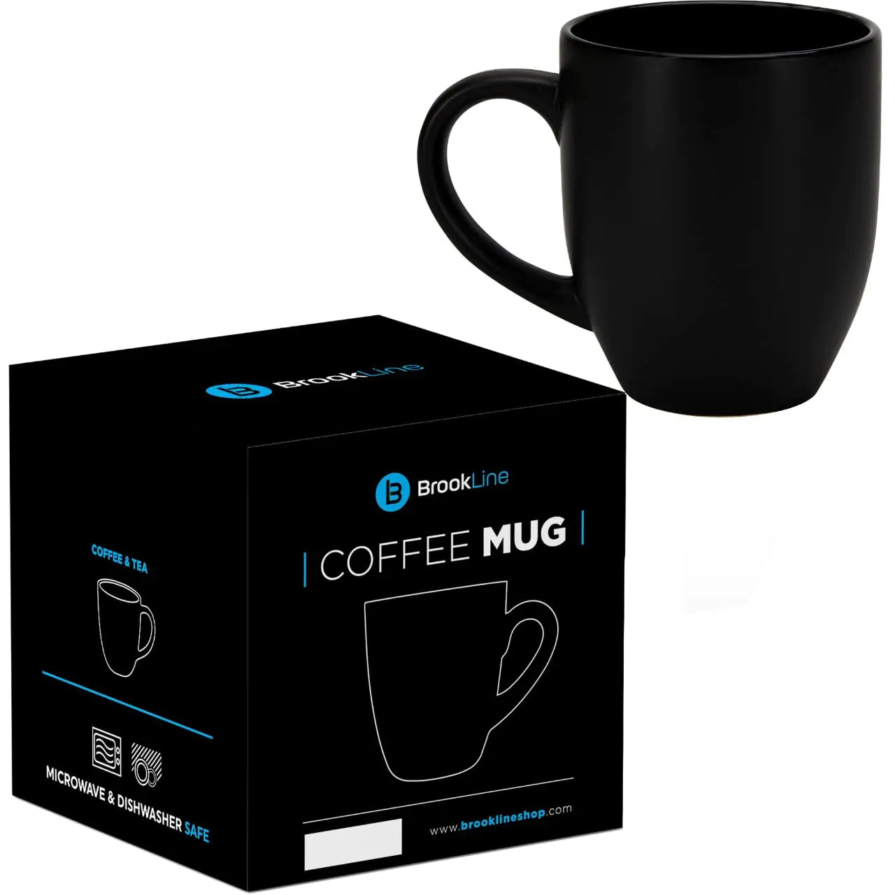 Brookline Ceramic Coffee Mug (16 oz. Single Cup Black) - Tea and Coffee Cups - Microwave and Dishwasher Safe