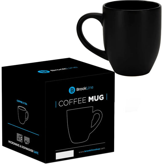 Brookline Ceramic Coffee Mug (16 oz. Single Cup Black) - Tea and Coffee Cups - Microwave and Dishwasher Safe