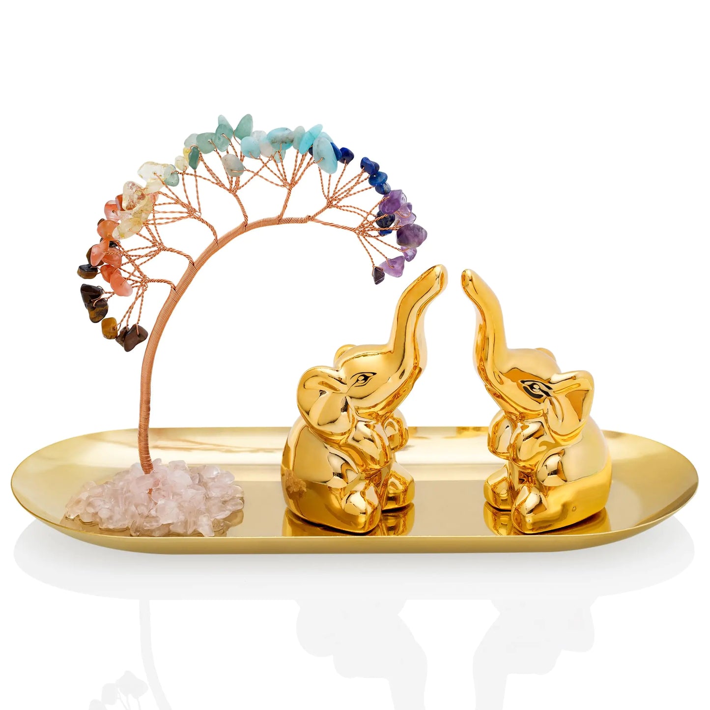 ZenBless 7 Chakra Healing Crystal Tree Ceramic A Pair Elephant Decor Elephant Gifts for Women Elephants Statues Home Decor Yoga Meditation Zen Spiritual Room Home Shelf Decor Feng Shui Good Luck