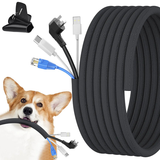 1/2 inch Cord Protectors from Pets No Chew 10ft Wire Protector Cord Covers for Pets Flexible Cable Sleeve Cord Management for TV/Computer/Electric Wires/Phone Charging Cables