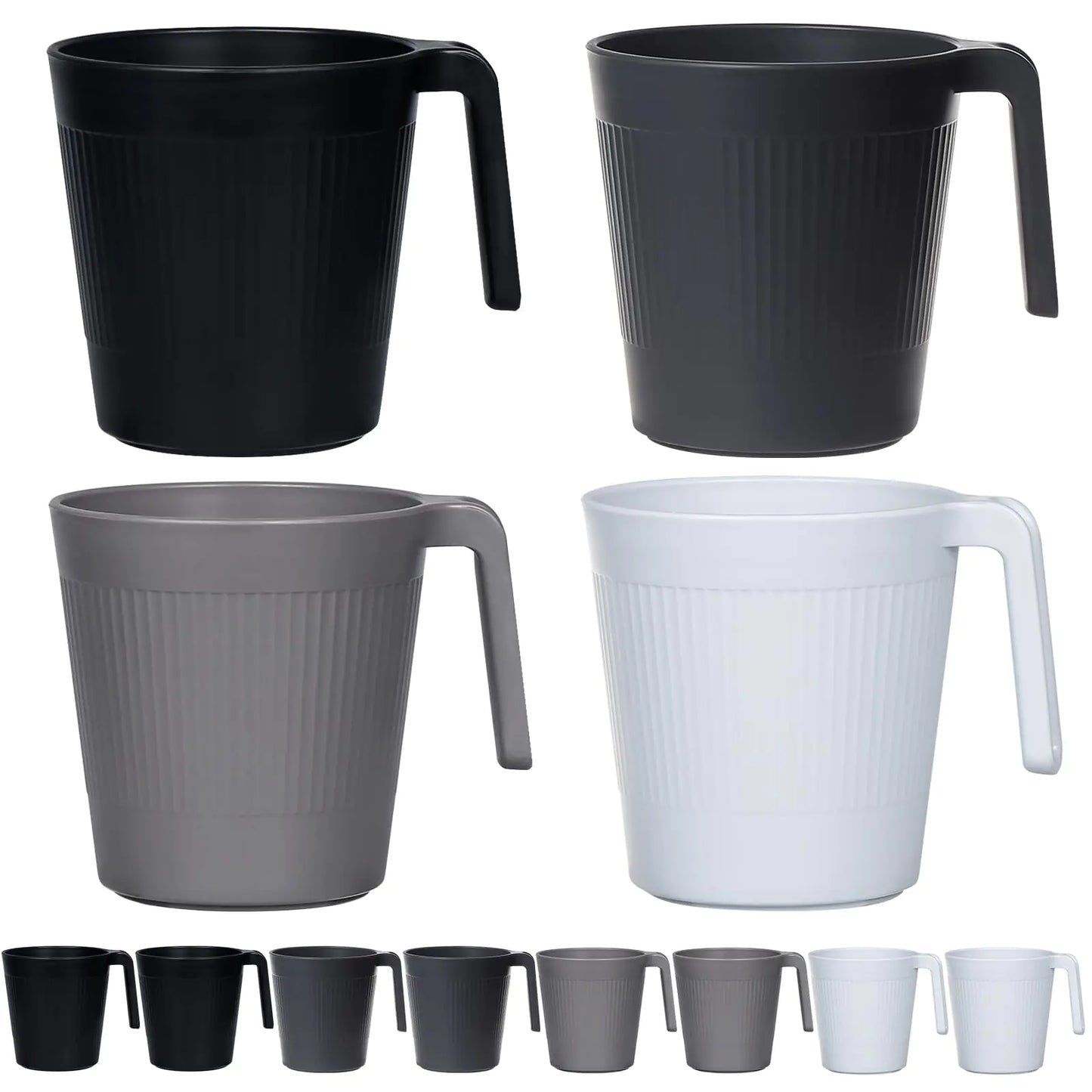 Greentainer Coffee Mugs Set of 8 Plastic Coffee Cups Set 16.9 OZ Unbreakable Coffee Mugs with Handle Reusable Camping/Dorm/RV Drinking Cups for Kids/Adults