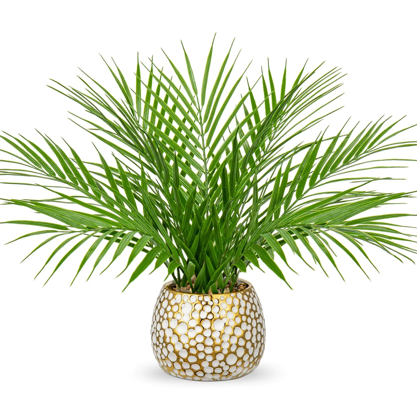 Briful Fake Plants 15 Faux Palm Plant in Gold-White Pot Realistic Artificial Plants Indoor for Home Farmhouse Centrepieces Wedding Decorations