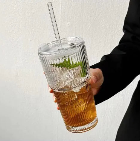 Stylish Coffee Cup with Lid & Straw