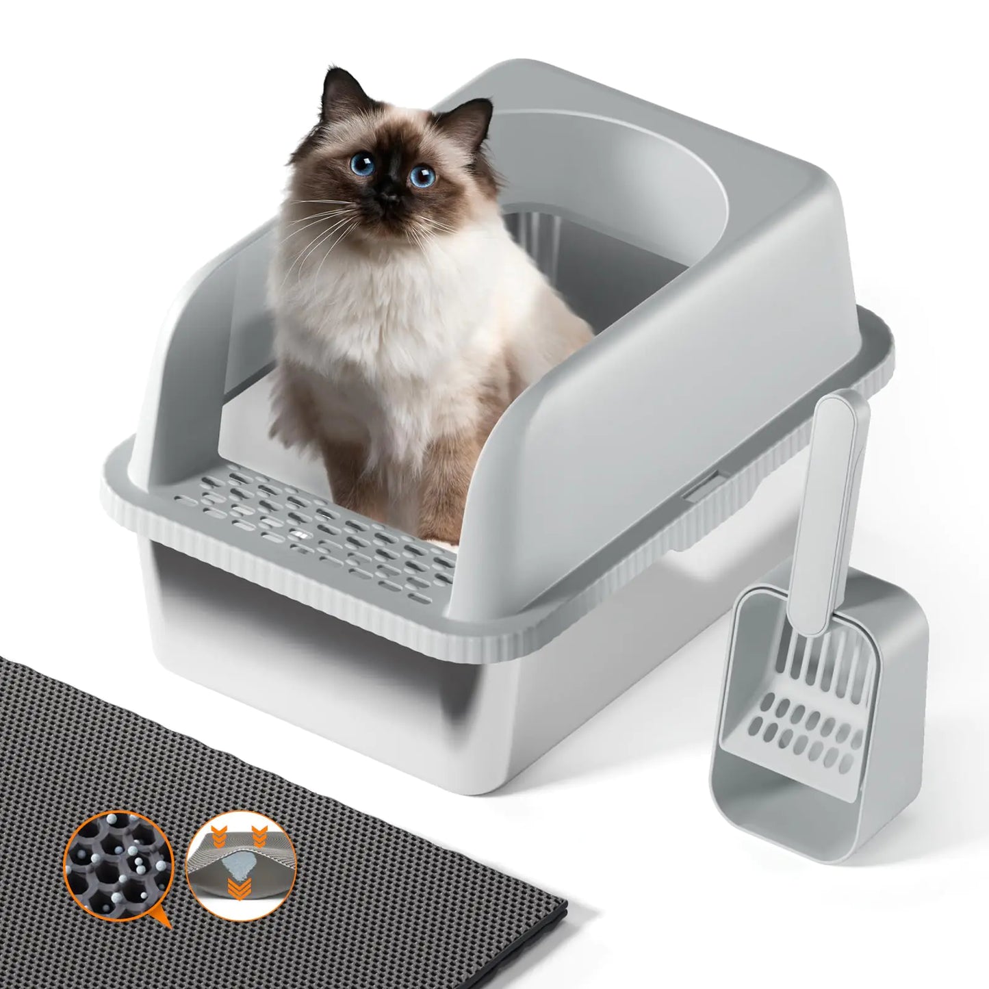 Extra Large Litter Box for Big Cats Stainless Steel Cat Litter Box Metal Litter Box with High Side Open Top Metal Litter Box Anti-LeakageNon-Stick Includes Litter Mat & Metal ScoopEasy Cleaning