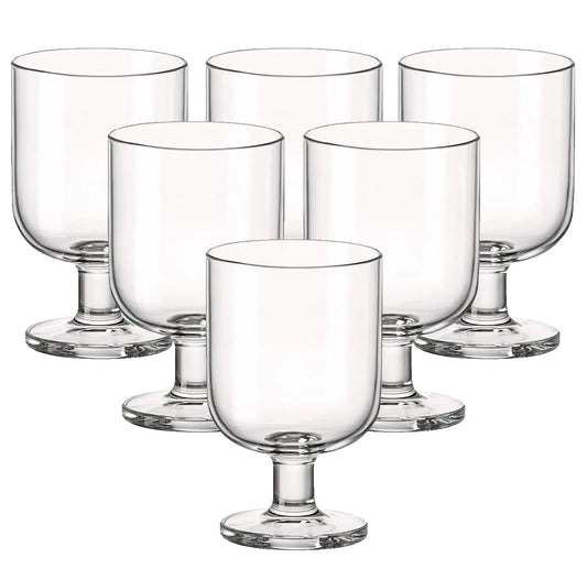 Bormioli Rocco Hosteria Set Of 6 Stackable Wine Glasses 5.5 Oz. Goblet Clear Tempered Glass Made In Italy.