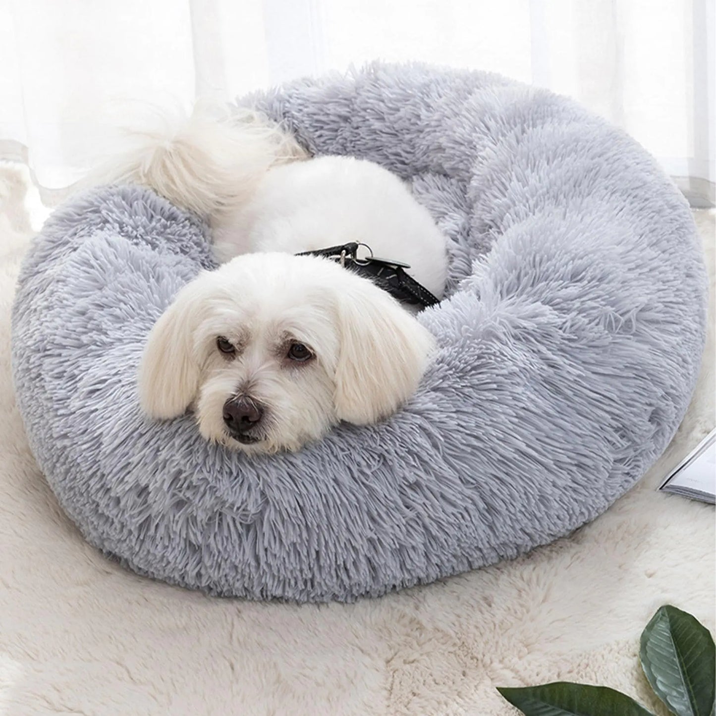 Cat Beds for Indoor Cats 15 inches Small Dog Bed Calming Plush Cat Bed Fluffy Round Dog Bed Donut Dog Bed Soft Puppy Pet Bed Cat Beds Kitten Beds for Indoor Kittens (Grey)