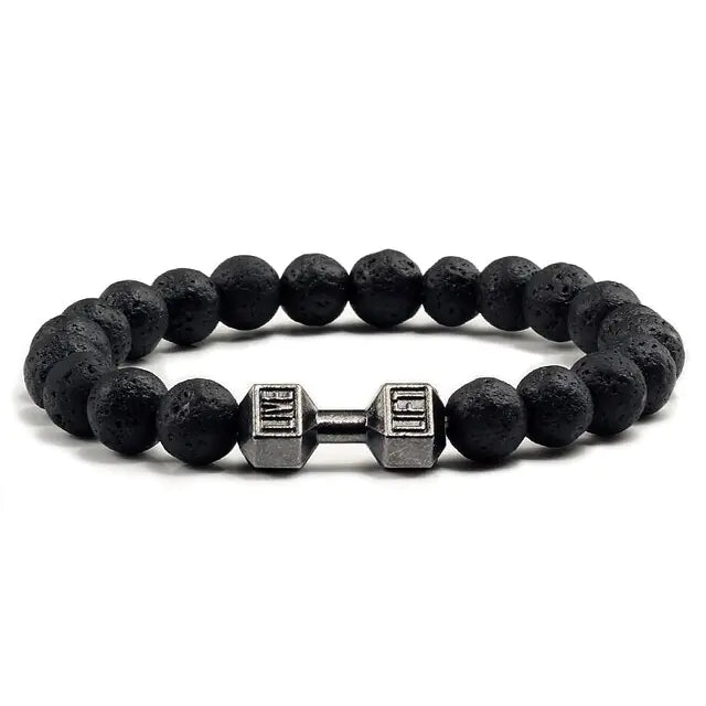 Natural Black Lava Stone Dumbbells Bracelet