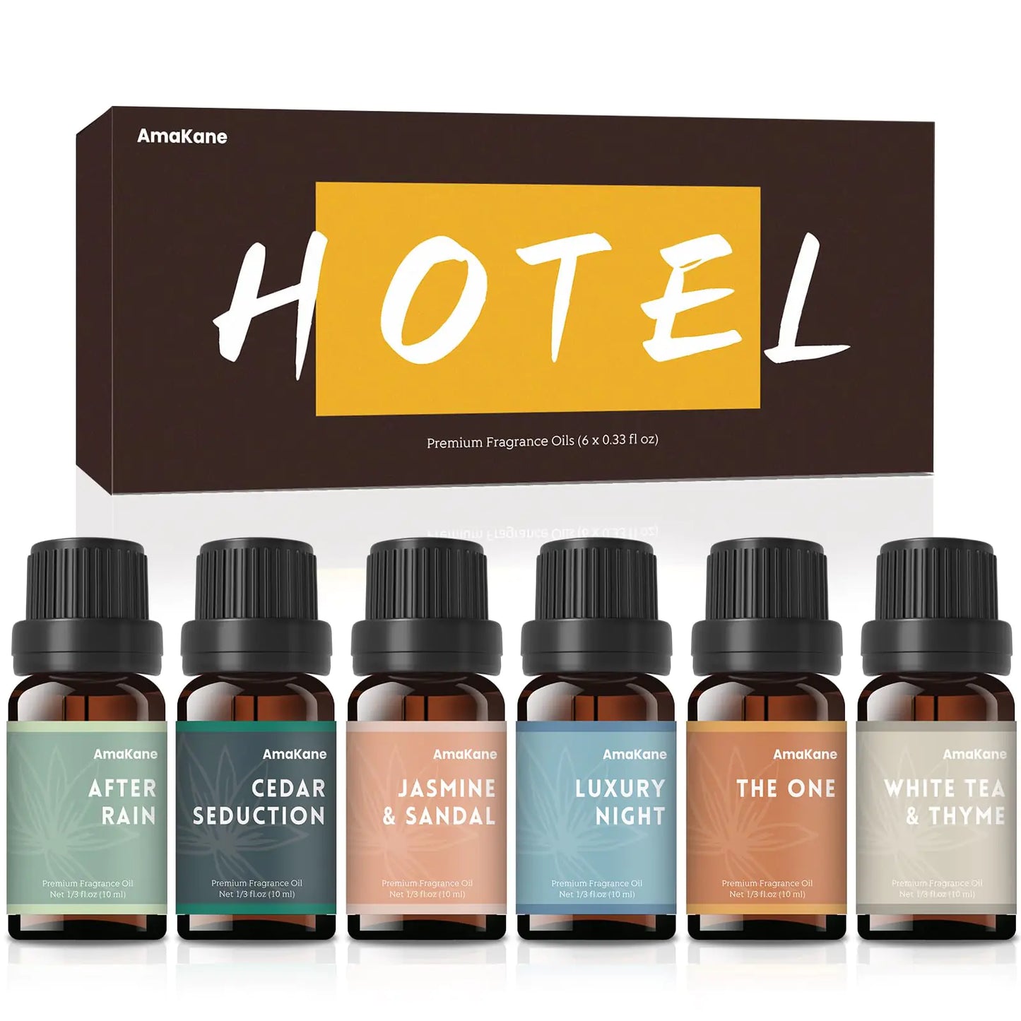 AmaKane Fragrance Oils Hotel Diffuser Oil Fragrance Oil for Candle Making Soap Scents for Making Soap Essential Oils Set 6x10ml Luxury Night White Tea& Thyme Jasmine& Sandal and More