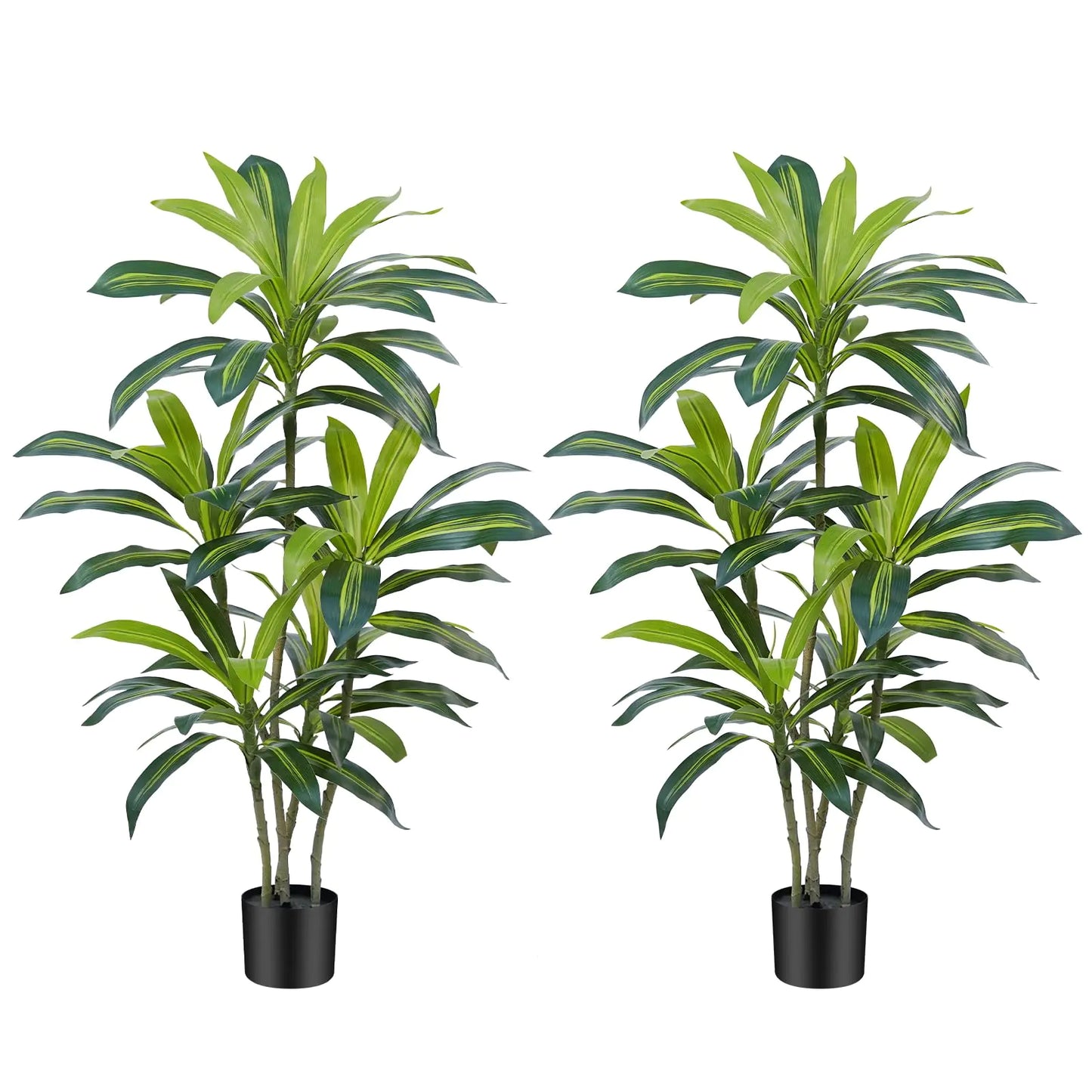 ZEEOZE 4Ft Dracaena Plant Artificial Tree Fake Tropical Floor Plants Potted (Real Touch) Artificial Silk Tree Leaf Faux Trees Black Tall Planter for Home Office Living Room Indoor Outdoor Decor（2Pack）