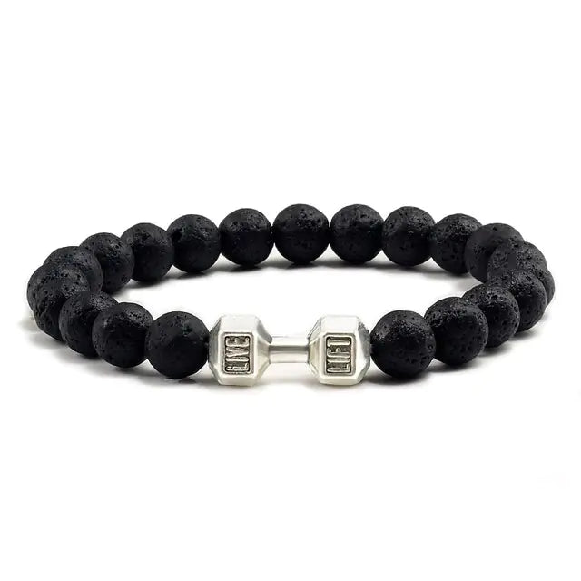 Natural Black Lava Stone Dumbbells Bracelet