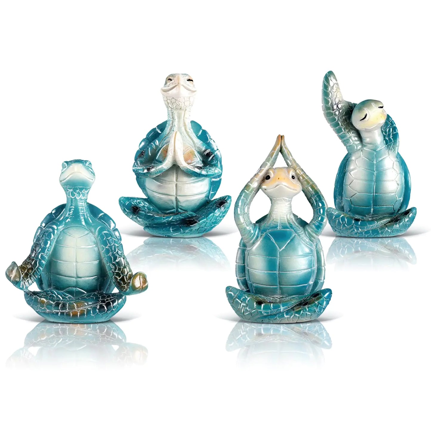 Briwooody 4 Pcs Zen Turtle Meditation Yoga Decor Sea Turtle Decor for Home Meditating Yoga Turtle Statues Coastal Decor Beach Theme Turtle Bathroom Decor for Christmas Garden Ocean Bathroom(Classic)