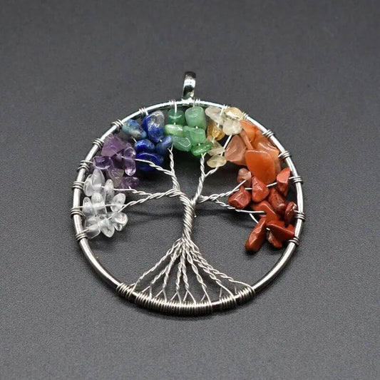 Tree of Life Pendant Necklace 7 Chakra Natural Gemstone Crystal Stones Healing