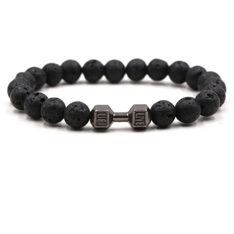 Black Volcanic Lava Stone Dumbbell Bracelet