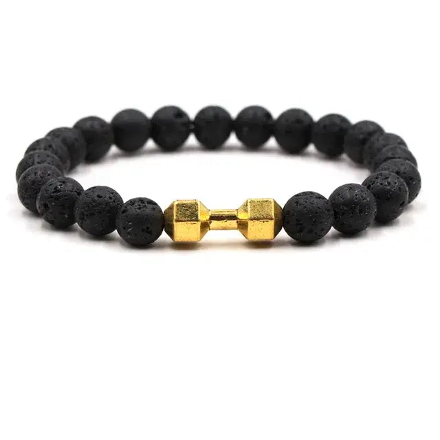 Black Volcanic Lava Stone Dumbbell Bracelet