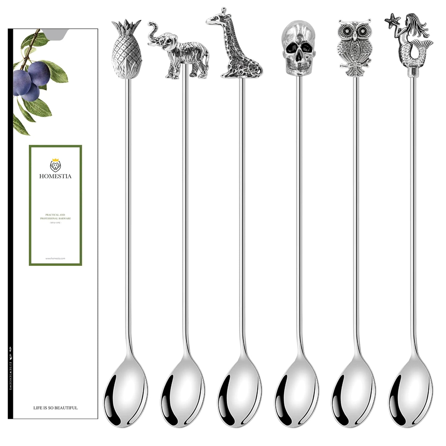 Homestia Vintage Dessert Spoons 7" Small Spoons Food Grade 304 Stainless Steel Coffee Spoons Dinner Spoon for Kids Silverware Teaspoons Bar Spoons Set of 6