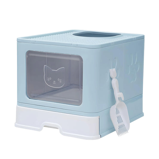 Cat Litter Box Large Front Entry Top Exit Litter Box with Lid for Cats Easy Clean Cat Potty with Cat Litter Scoop