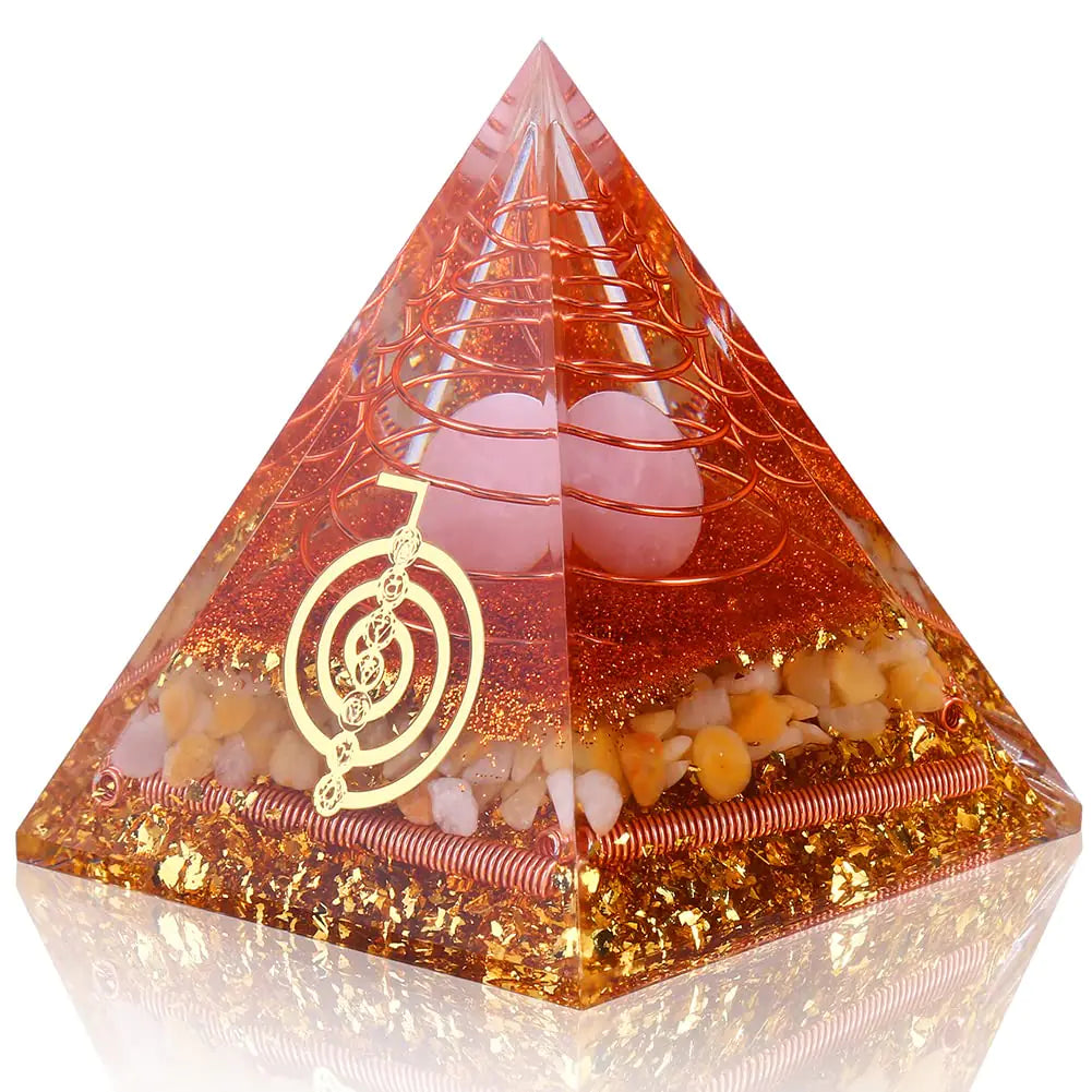 Orgone Pyramid for Positive Energy Chakra Wealth Success - Chakra Orgonite Pyramid with Gemstones Lucky Crystals and Attract Lucky Home Decor