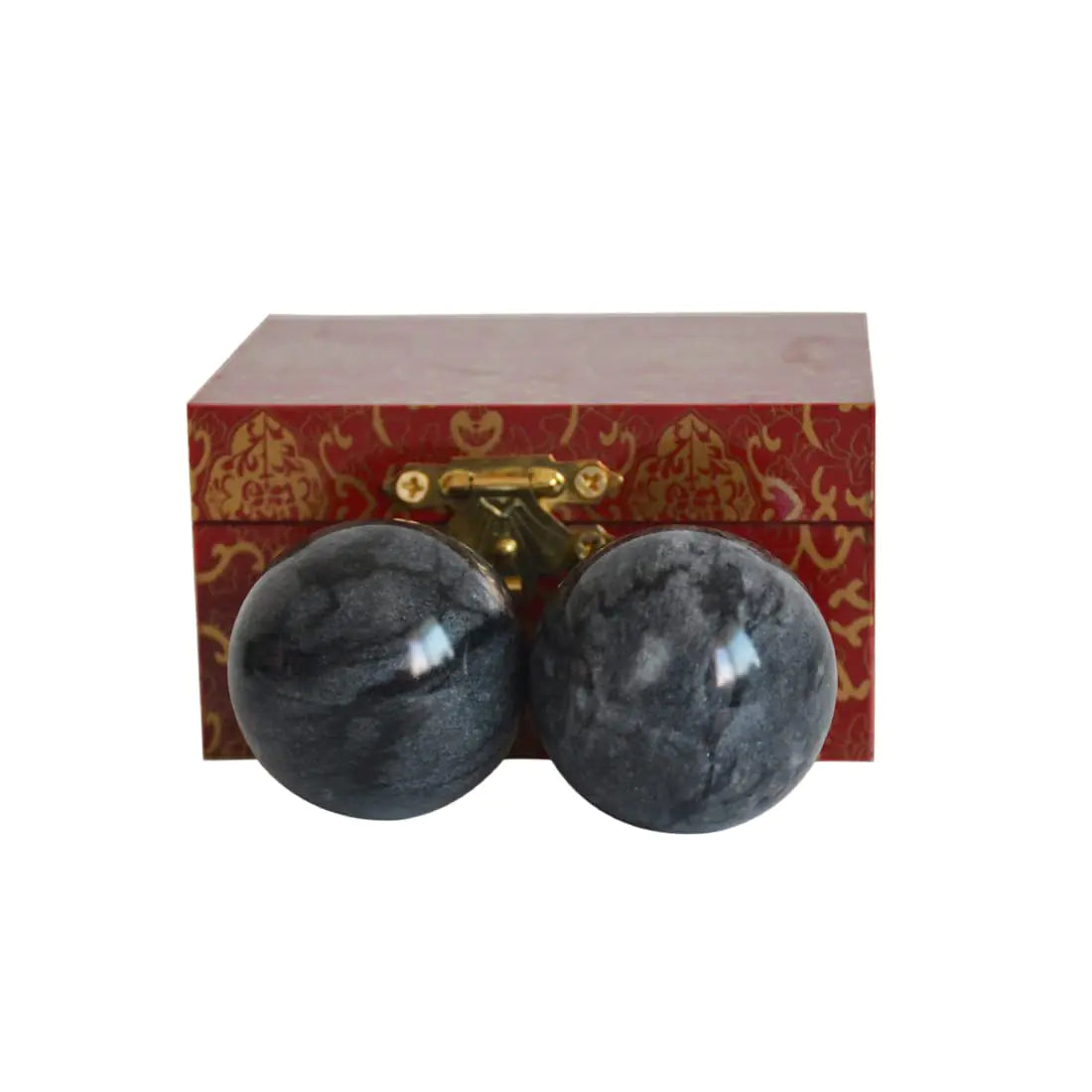 ILEWEI Baoding Balls Grey-Black Marble Chinese Exercise Health Massage Stress Relax Fingers Zen Tai Chi Ball Fitness Arthritis Thumb Massager Gift for Hands (1.4 inches Grey-Black with Box)