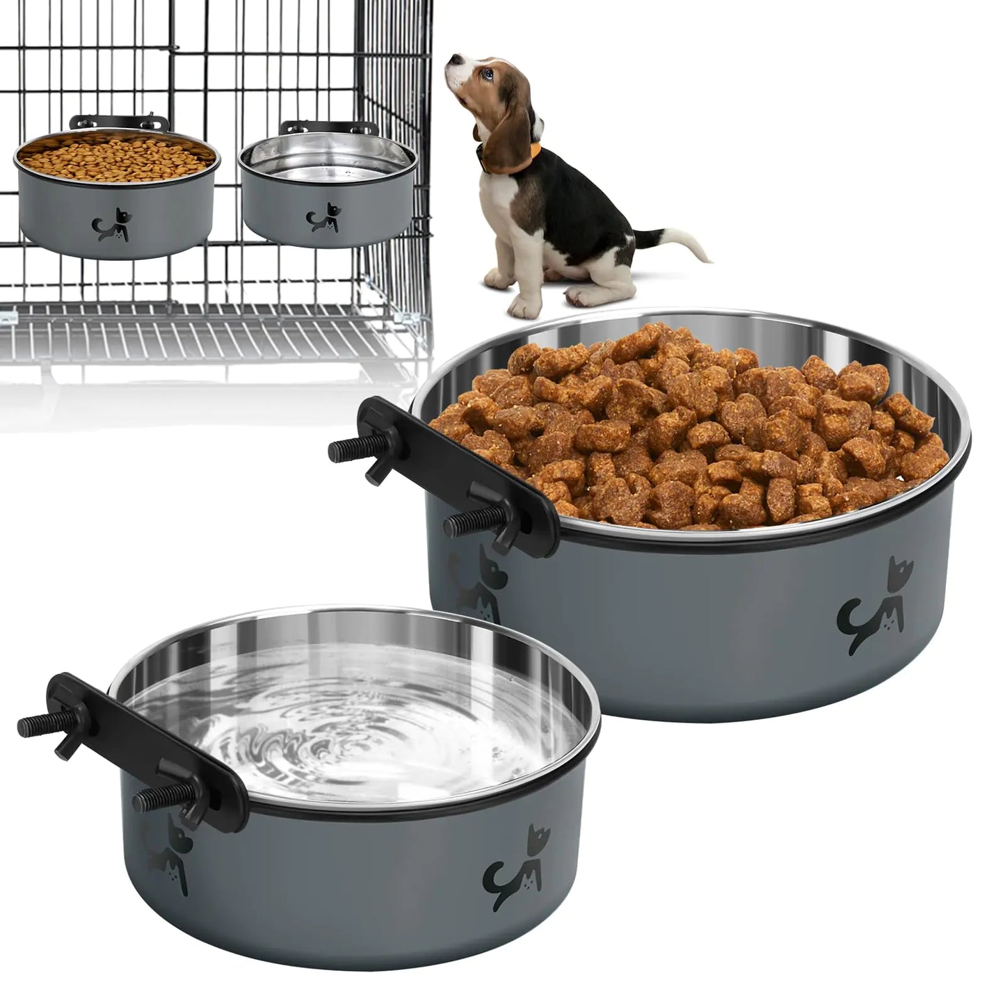 Dog Crate Water Bowl No Spill 2 Pack Hanging Dog Bowls for Kennel Kennel Water Bowls Mountable Dog Food Bowls for Crates Large Stainless Steel Pet Cage Accessories Feeder Dish for Cat Puppy Bunny