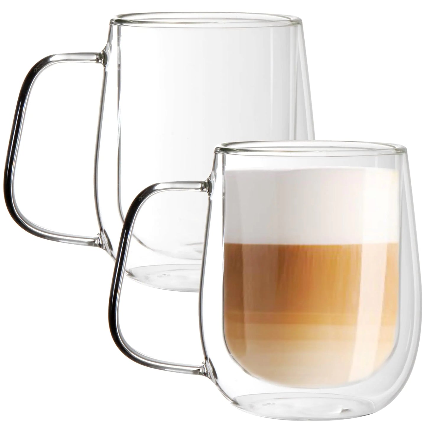 Youngever 2 Pack Glass Coffee Cups Double Wall Thermo Insulated Coffee Cups Glass Coffee Mugs with Handle (15 Ounce)