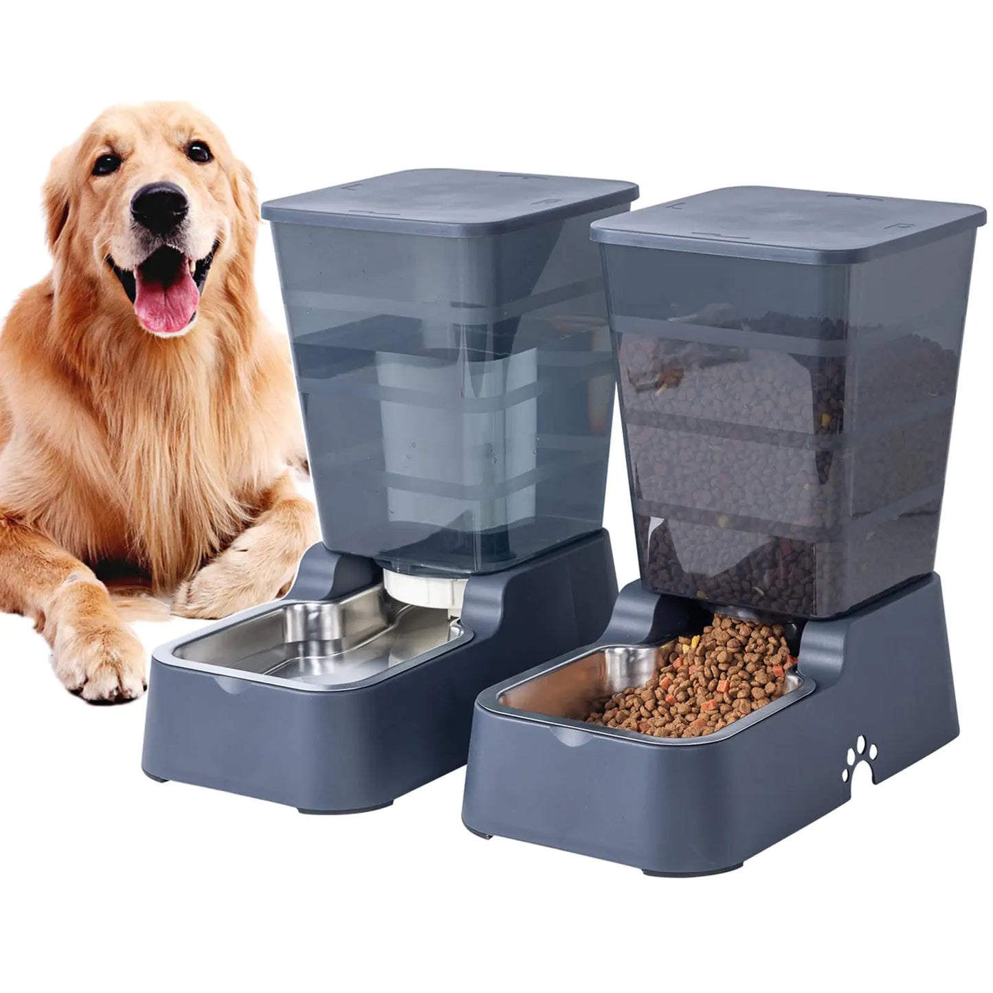 Meikuler Pets Auto Feeder 5.2LFood Feeder and Water Dispenser Set for Medium & Large Dogs Cats and Pets Animals (Navy)