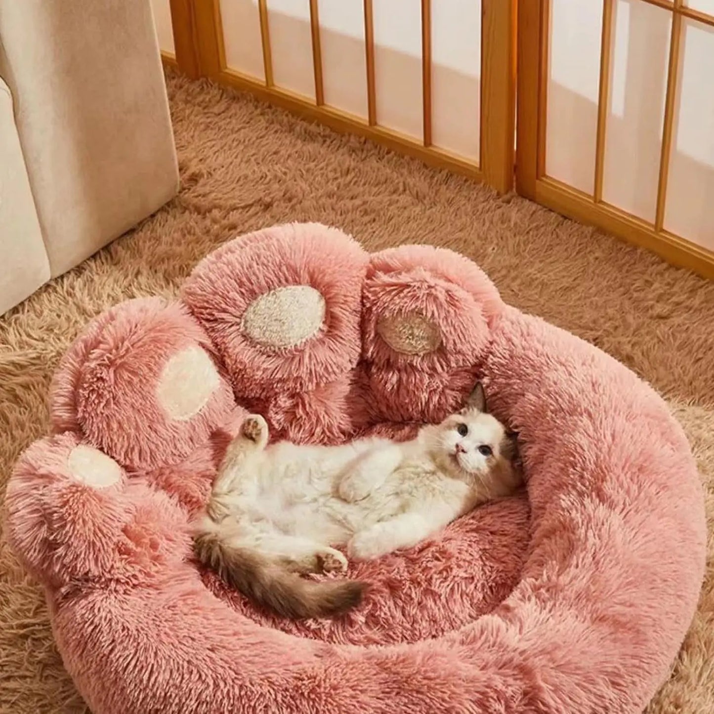 19.68" Upgraded Soothing Paw Dog Bed Dog Bed with Standing Paws Dog Bed Cat Pet Sofa Cute Bear Paw Shape Cozy Cozy Pet Sleeping Bed (Pink)