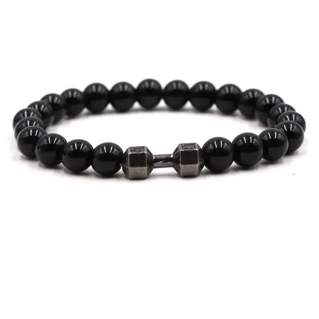 Black Volcanic Lava Stone Dumbbell Bracelet