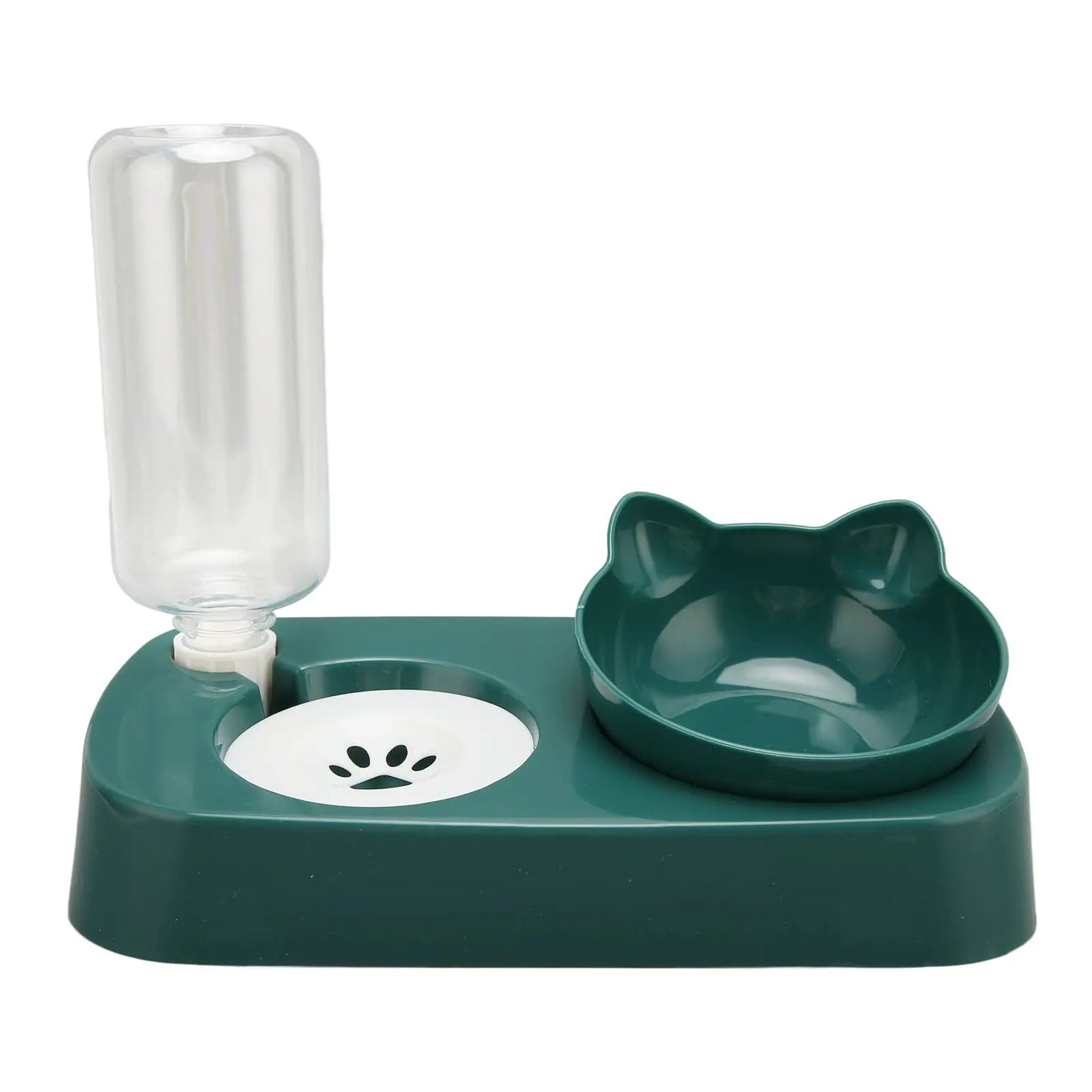 Plcnn Double Dog Cat Bowls Water and Food Bowl Set Automatic Water Dispenser Pet Feeder for Small Size Dog(Blackish Green)