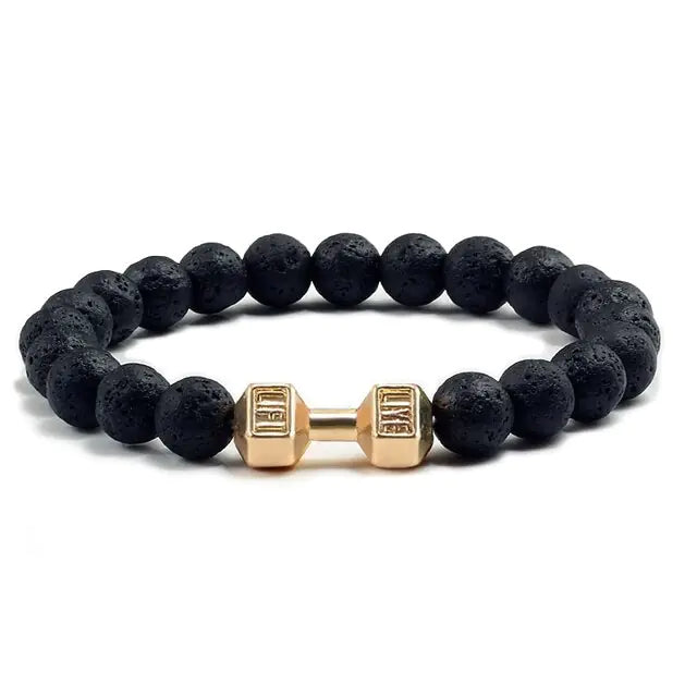 Natural Black Lava Stone Dumbbells Bracelet