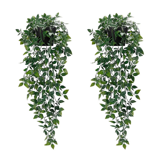 Artificial Hanging Plants 2pcs artificial plants indoors in pots Greenery Fake Plants Decor Small Artificial Plants in Pots Fake Potted Plants Faux Plants for Wall Home Room Office Decor