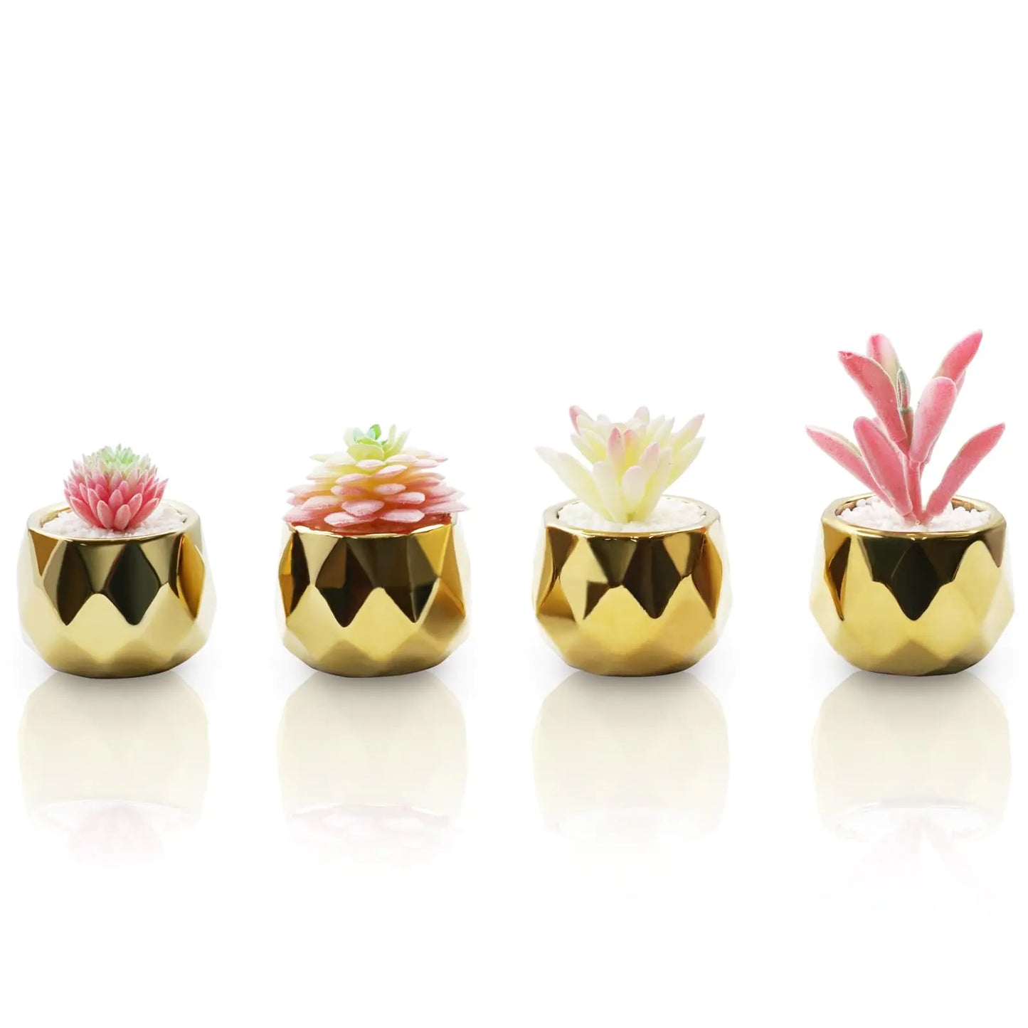 VIVERIE Mini Succulents Plants Artificial in Pots-Pink with Golden Ceramic Christmas Small Fake Succulents Plants for Home Decor Indoor for Women Set of 4 Gifts for Mom