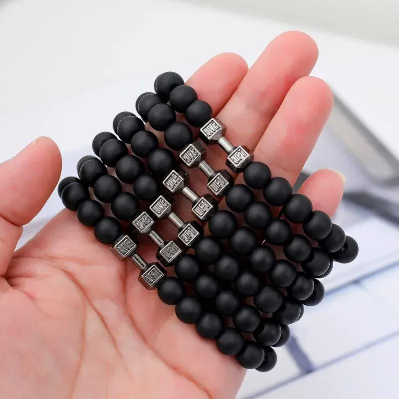 Black Volcanic Lava Stone Dumbbell Bracelet