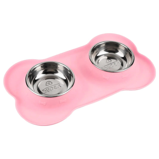 SUPERDESIGN Dog Bowls 2 Stainless Steel Puppies Bowl with No Spill Non-Skid Silicone Mat Pet Water and Food Feeder Bowls for Feeding Small Medium Large Dogs Cats Medium LPK