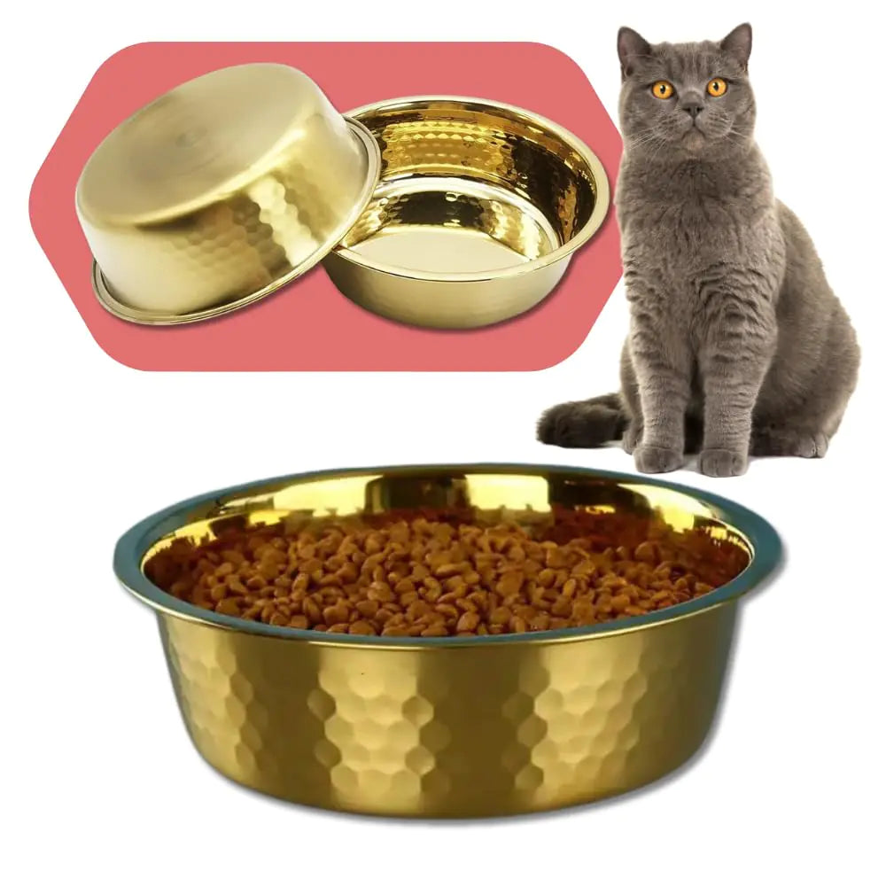 PET LEDGE 2pcs Stainless Steel Dog Bowls Hammered Thickened Metal Dog Bowl Feeding or Water Bowls for Small/Medium/Large Sized Dogs & Cats Stackable Metal Cat Bowl Dishwasher Safe Gold