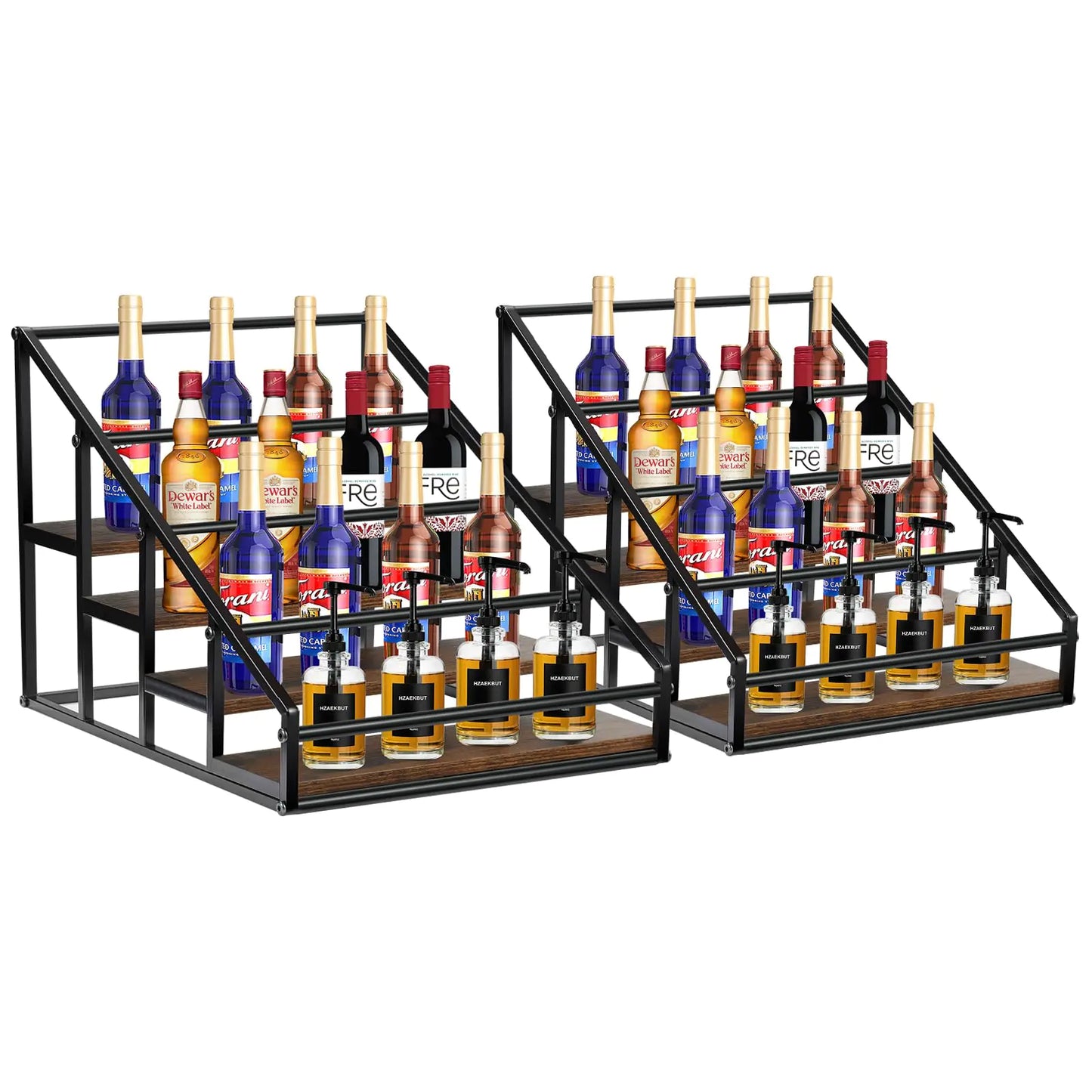 YQBRAO Coffee Syrup Rack Organizersyrup Rack for Coffee BarWine RackSpice RackKitchen Organizers and StorageRustic Brown2 Packs 4 Tier 16 Bottle Coffee Syrup Holder