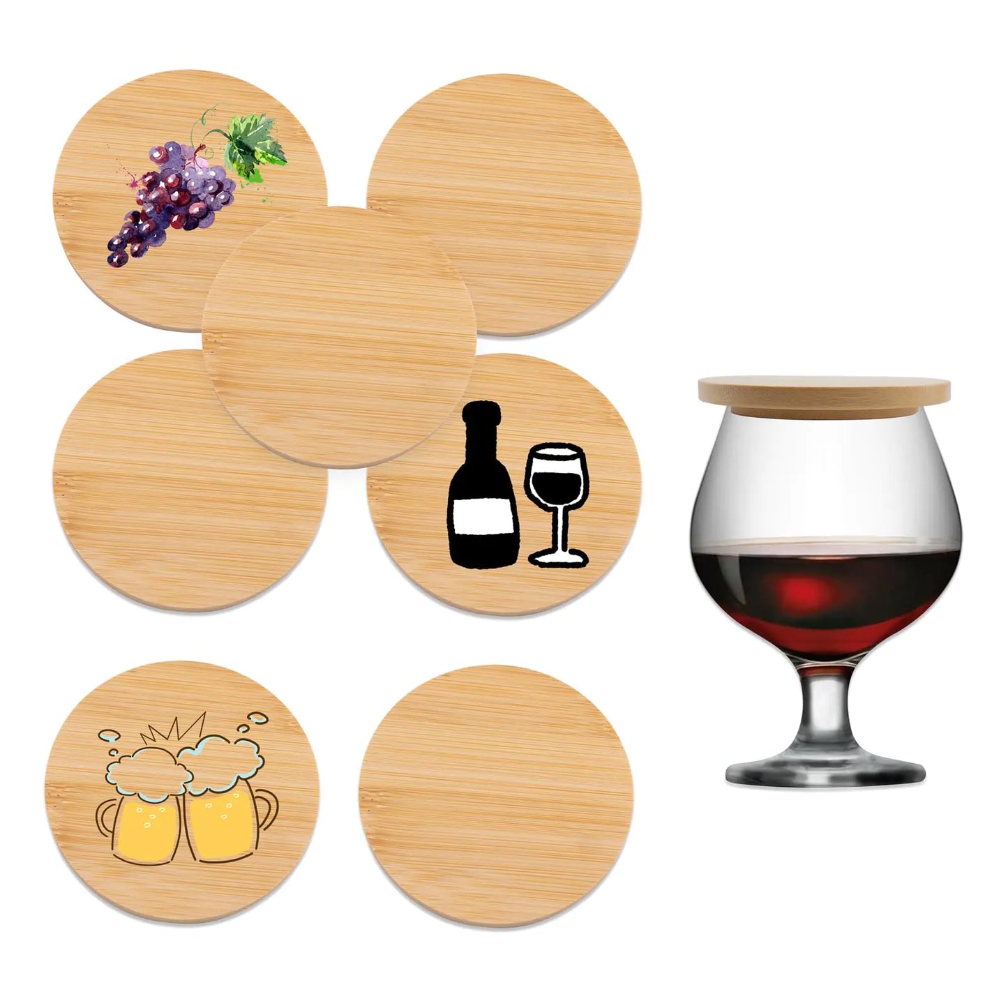 8 PCS Wine Glass Covers Bamboo Drinking Glass Lids to Keep Bugs out Bamboo Water Glass Toppers Keeps Debris and Dust Out Outdoor DIY Drink Covers for Party Wine Accessories Housewarming Gifts