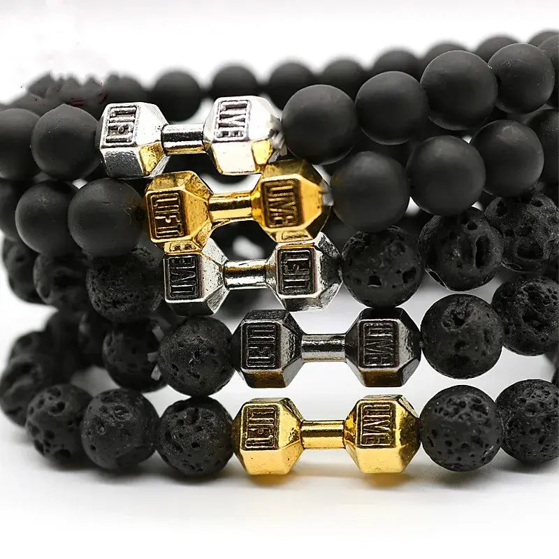 Black Volcanic Lava Stone Dumbbell Bracelet