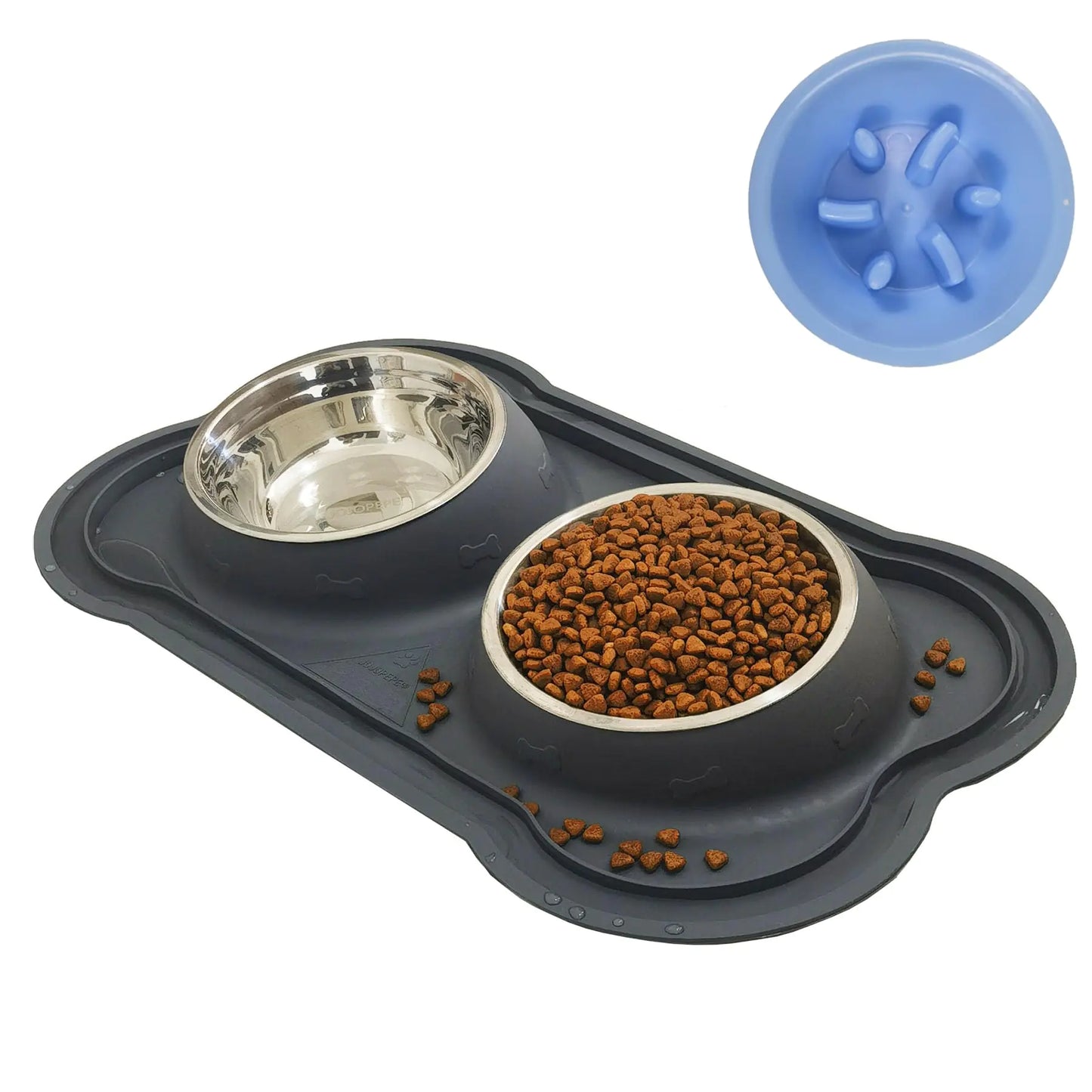 Dog Bowls Stainless Steel Slow Feeder Set with Silicone Mat-100% Waterproof BPA Free Cat and Dog Food Bowls No-Spill and Non-Skid-Pet Feeder Water Bowls for Puppy Medium Dogs Cats