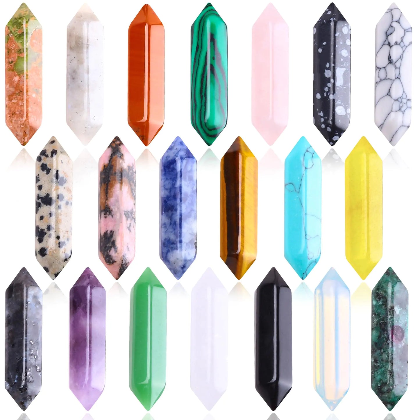 20Pcs Natural Healing Crystal Stoness Set Hexagonal Bullet Shaped Crystal Gemstone Wand Set Real Amethyst Rose Quartz Gems for Healing and Meditation Yoga