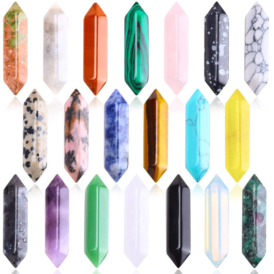 20Pcs Natural Healing Crystal Stoness Set Hexagonal Bullet Shaped Crystal Gemstone Wand Set Real Amethyst Rose Quartz Gems for Healing and Meditation Yoga