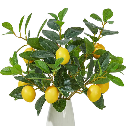 Heleze 3 Pcs Artificial Lemons Tree Branches - Faux Greenery Stems Realistic Lemon Branch with Lifelike Leaves Fake Lemon Plant for Home Dining Table Kitchen Decor 18 Inch