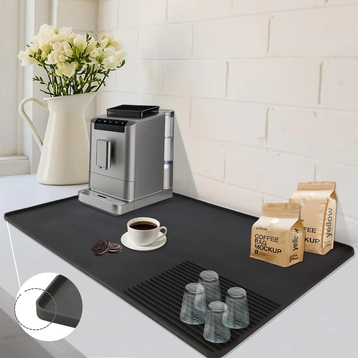 Silicone Coffee Mat 24x16 coffee bar accessories coffee bar mat coffee station accessories coffee tray silicone tray coffee machine mat coffee tray for countertop