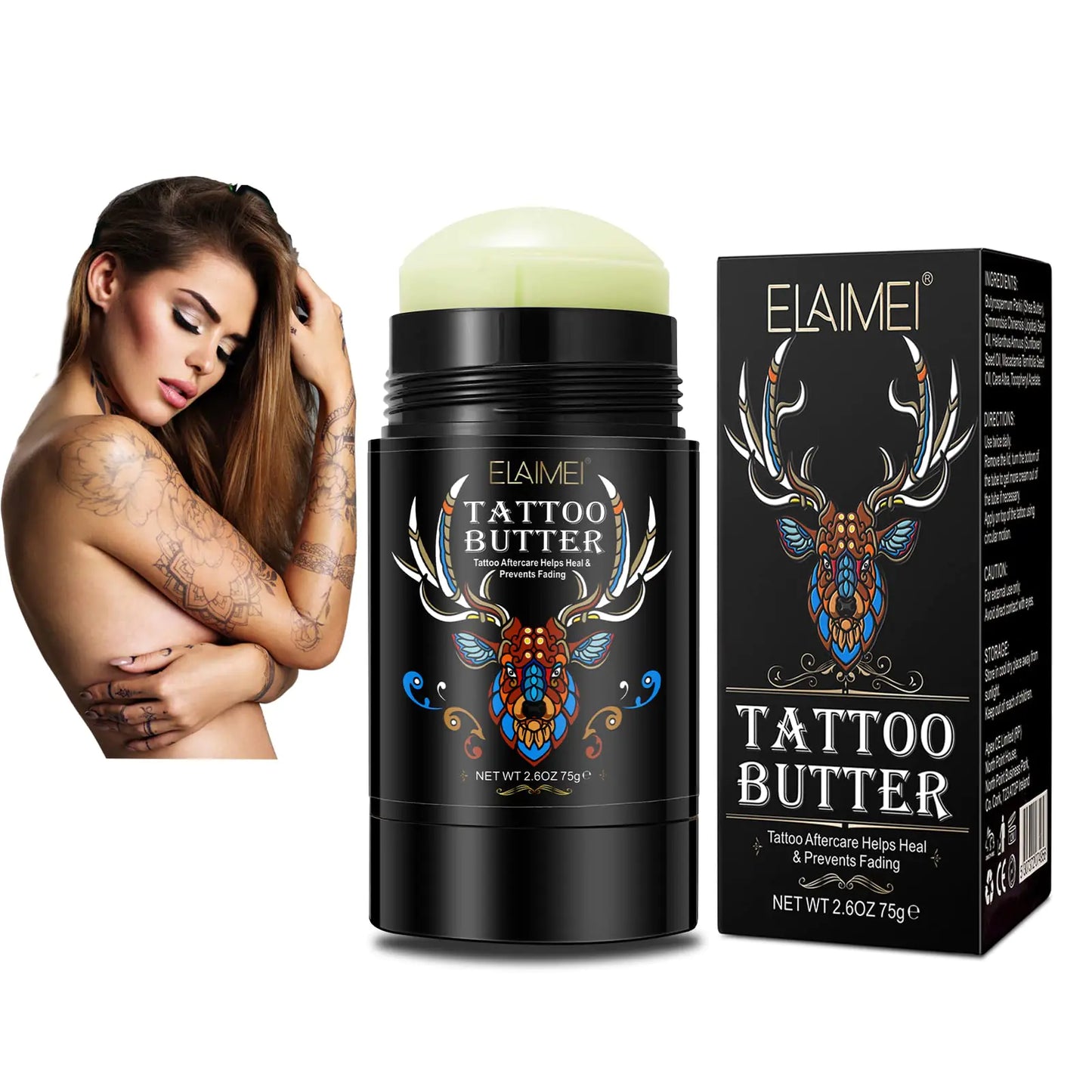 Tattoo Aftercare Butter Balm Tattoo Butter (2.6 oz/75g) Tattoo Aftercare Cream Brightener Tattoos Old & New Tattoo Moisturizer Healing Brightener for Color Enhance Natural Organic Tattoo Cream