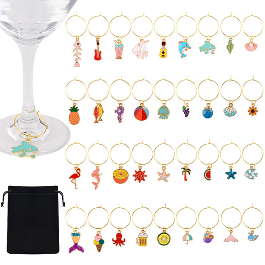 Qumenan 36Pcs Wine Glass Charms Wine Charms for Stem Glasses Wine Charms for Wine Glass Tags Wine Tasting Party Decorations (Beach Style)