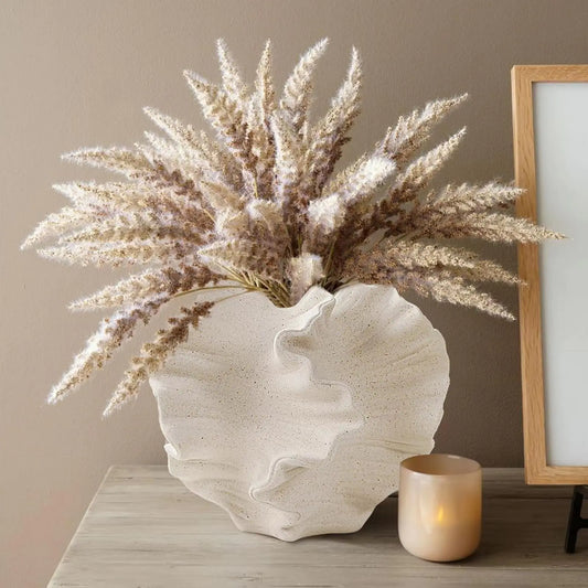 Cream Color Ceramic Vase for Modern Home Decor Ceramic Coral Flower Vase for Nordic Art Pampas GrassBoho Decor Donut Centerpiece Vases for Coffee Table Office Bookshelf Living Room Decor（1PS）