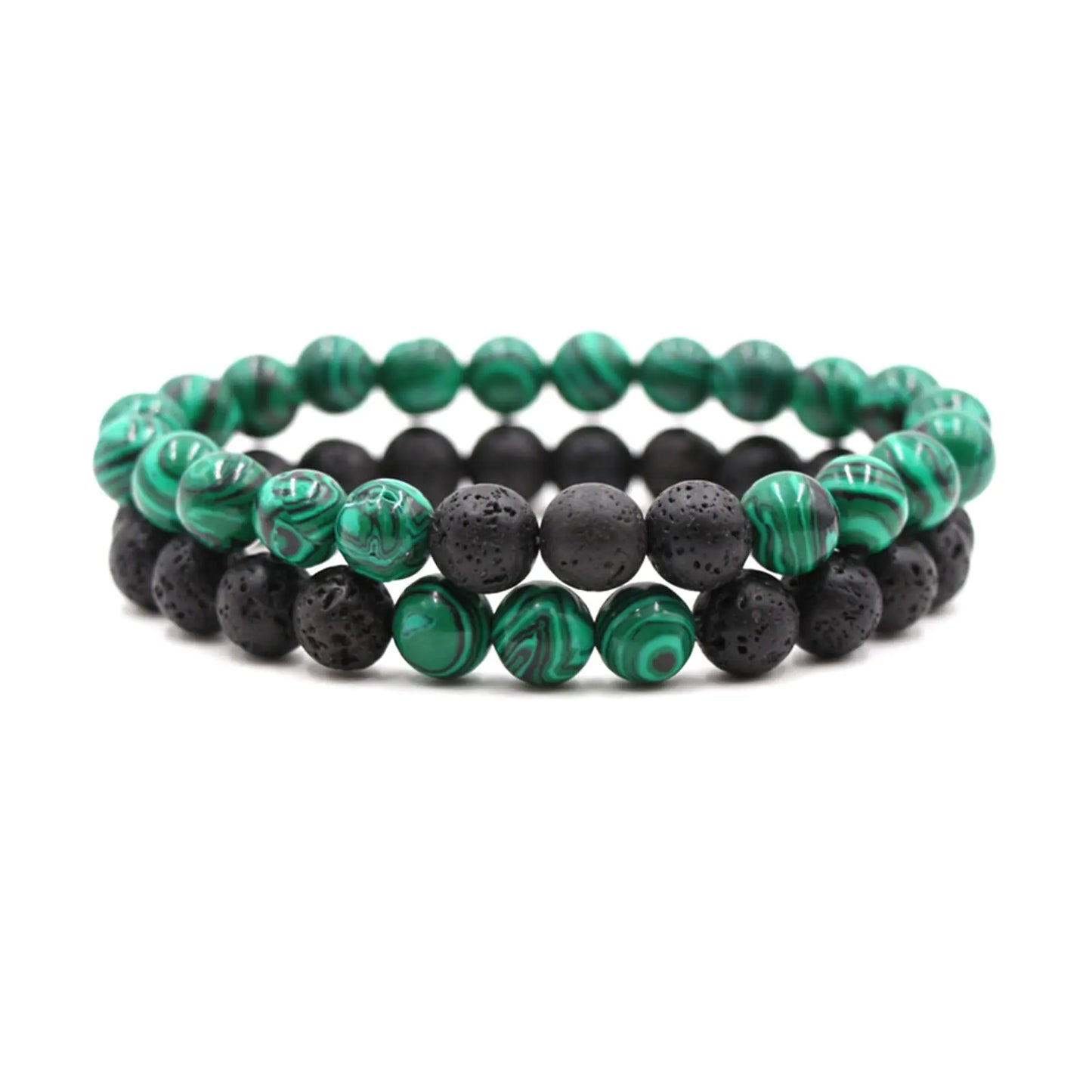 FORUBUS 2Pcs Lava Rock Beaded Bracelet Set – Essential Oil Diffuser Jewelry with Natural Stone Beads for Aromatherapy Yoga Meditation and Stress Relief Stretchy Bracelets for Women Men(green)